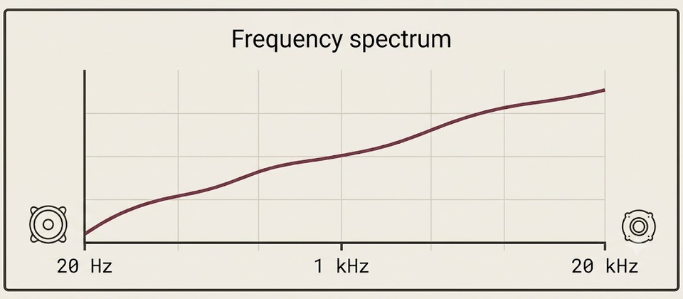 Simple spectrum diagram from 20 Hz bass through midrange to 20 kHz treble