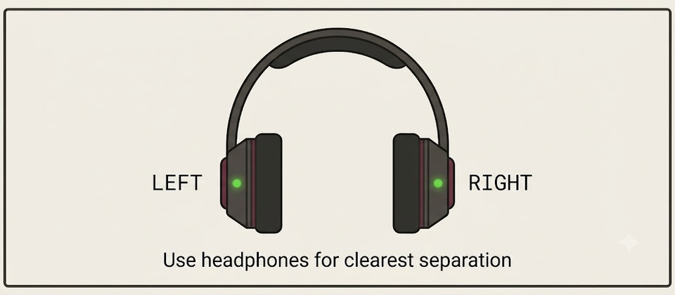 Over-ear headphones labeled LEFT and RIGHT for clearest stereo separation